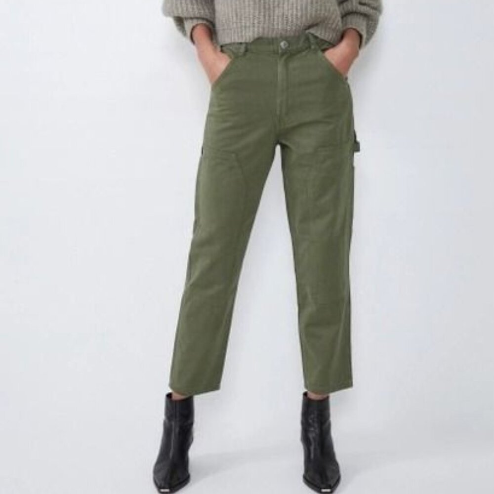 ZARA Green Cropped High Waist Cargo Trouser Pant